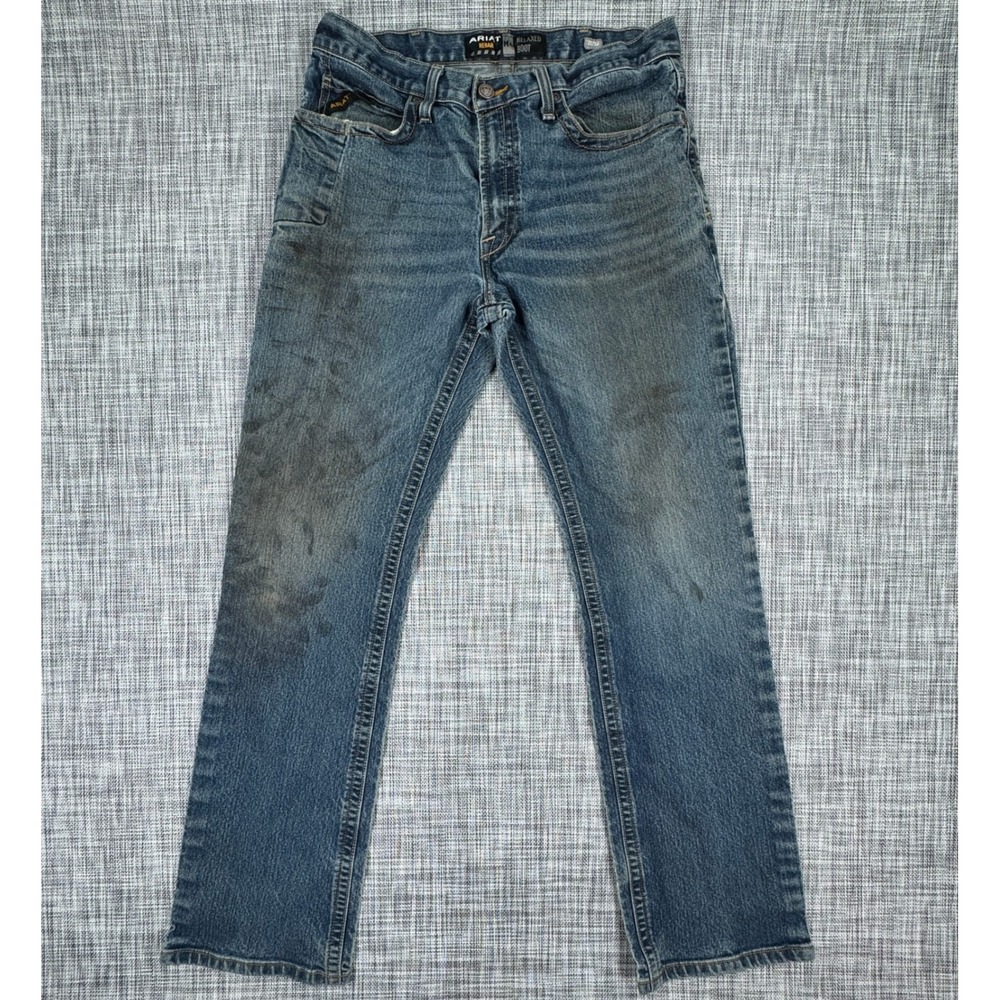 Ariat Mens Rebar M4 Relaxed Boot Cut Jeans Workwear Blue 35x36 DuraStretch Denim